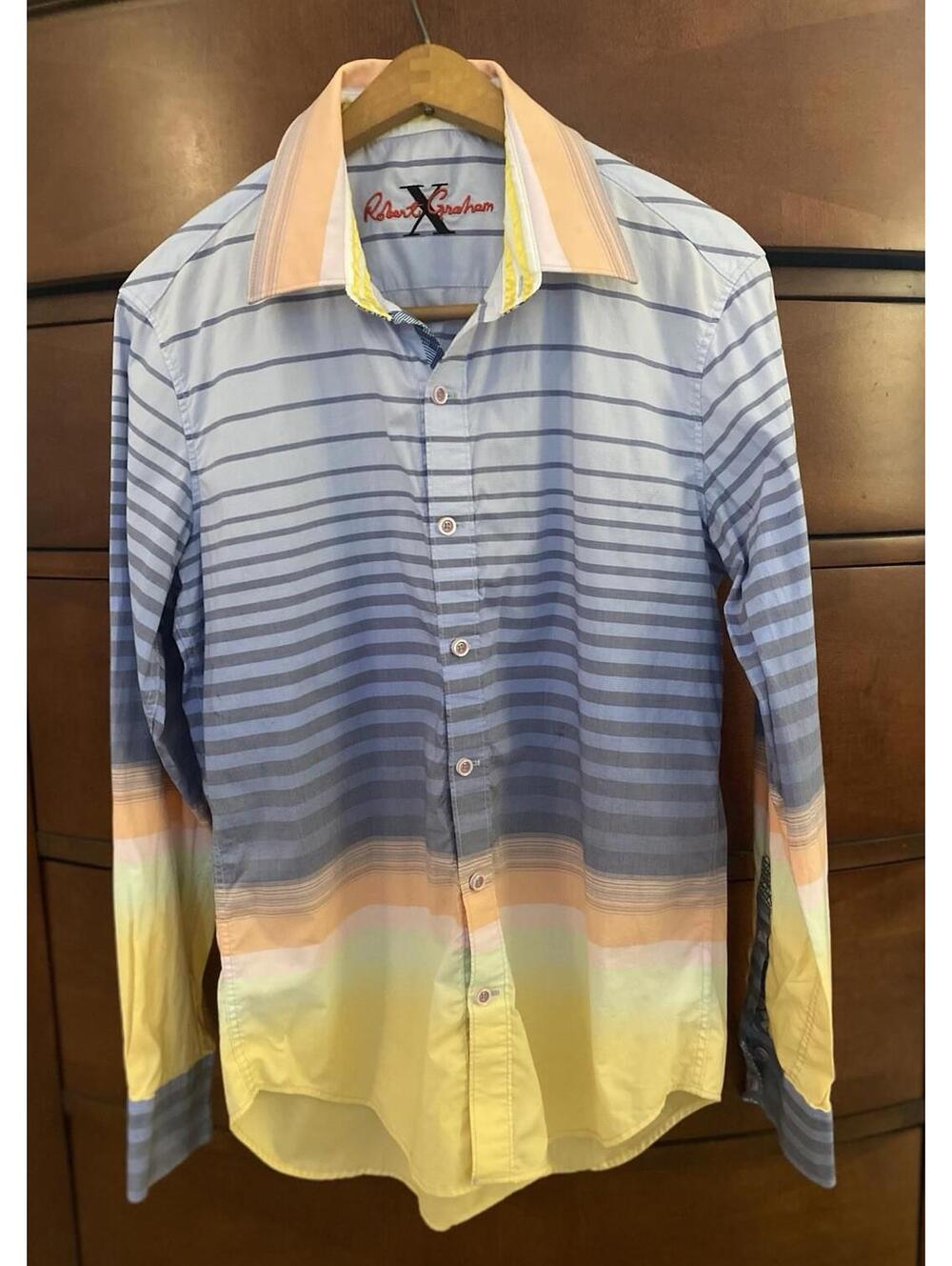 Robert Graham x Collection Size S Button-Down Shirt Blue/Yellow/Peach Stripes